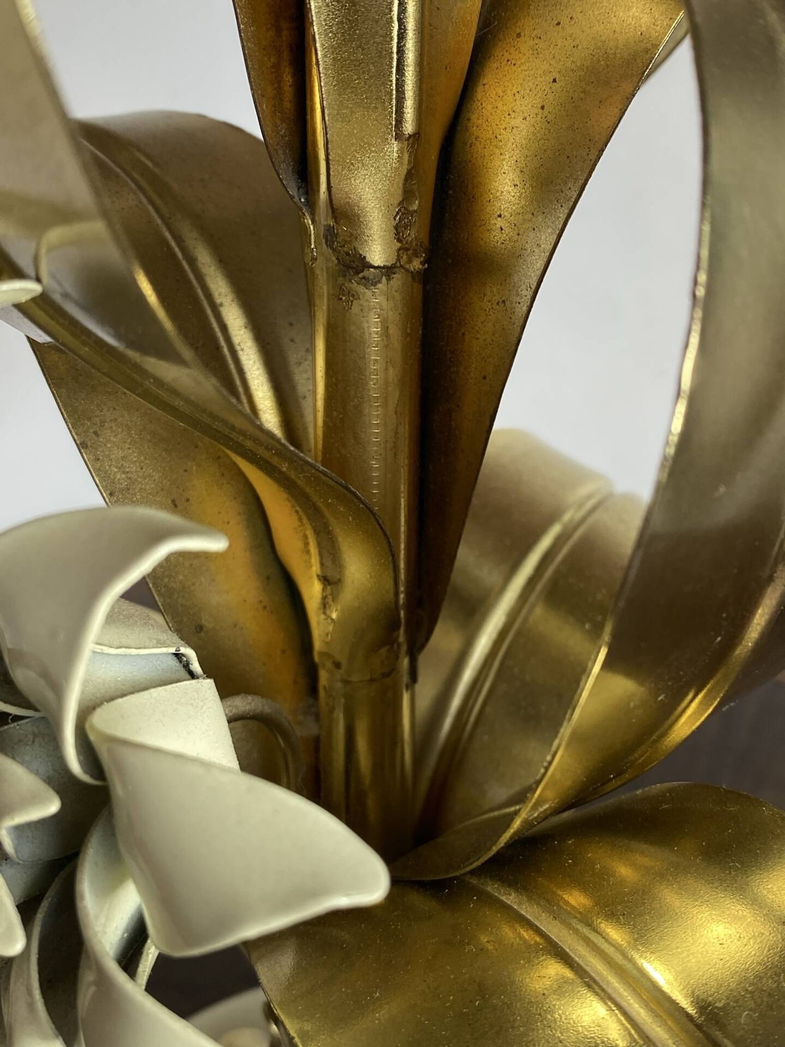 Brass lamp, metal and mother-of-pearl