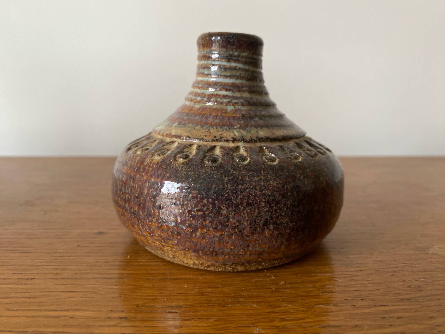 Old Lamp Base Vintage Brown Glazed Stoneware Soliflore #D437