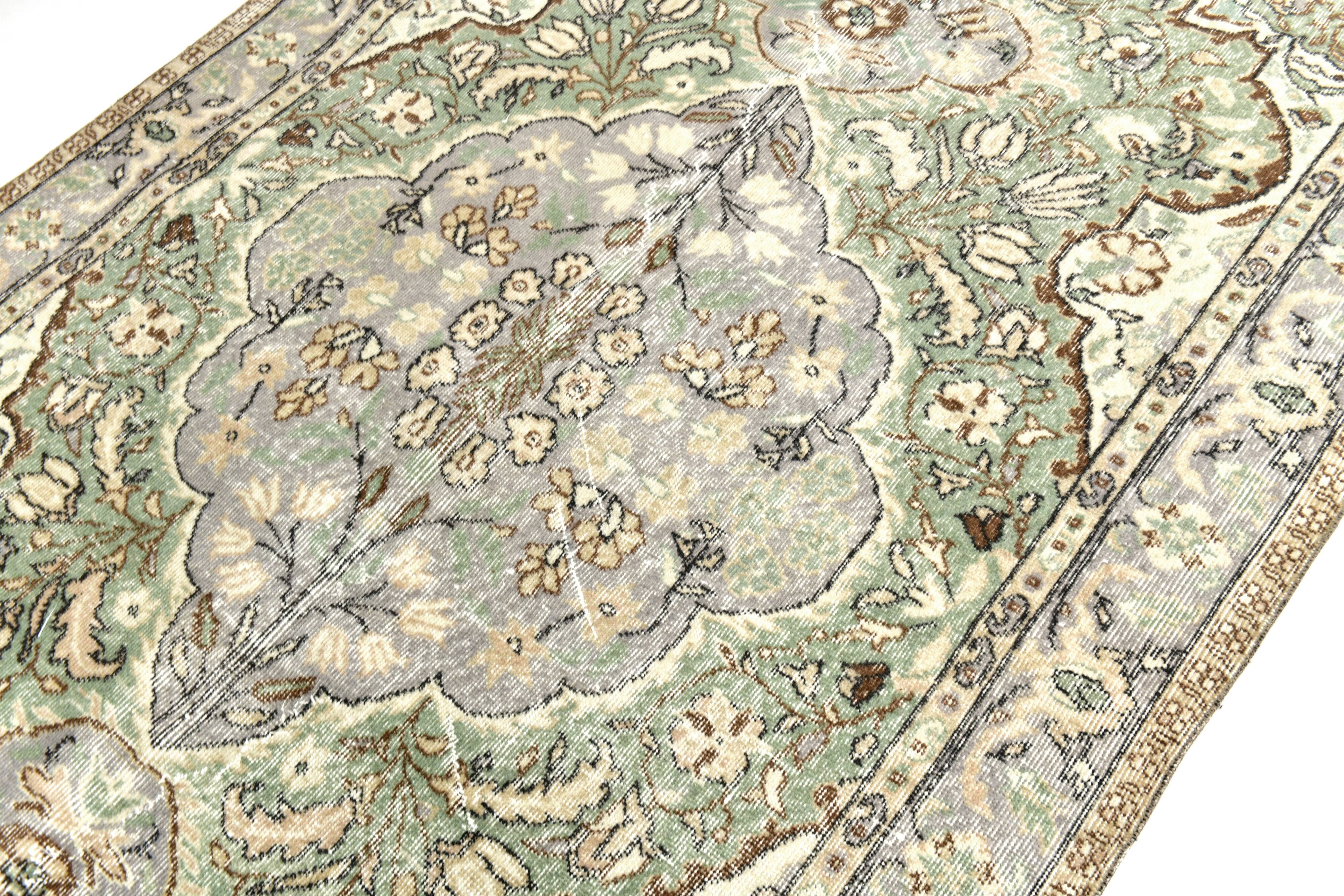 5x9 Turkish Olive Green & Cream Floral Vintage Area Rug, 169x280Cm