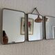 Vintage 1960 triptych barber mirror ivory quilted - 21 x 50 cm