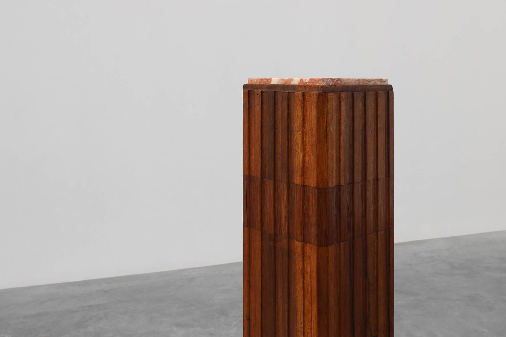Art Deco oak and red marble pedestal or side table, France 1920s