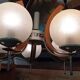 Scandinavian suspension in teak, glass, and metal.