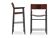 Pair of bar stools with backrest, brown leather and black metal.