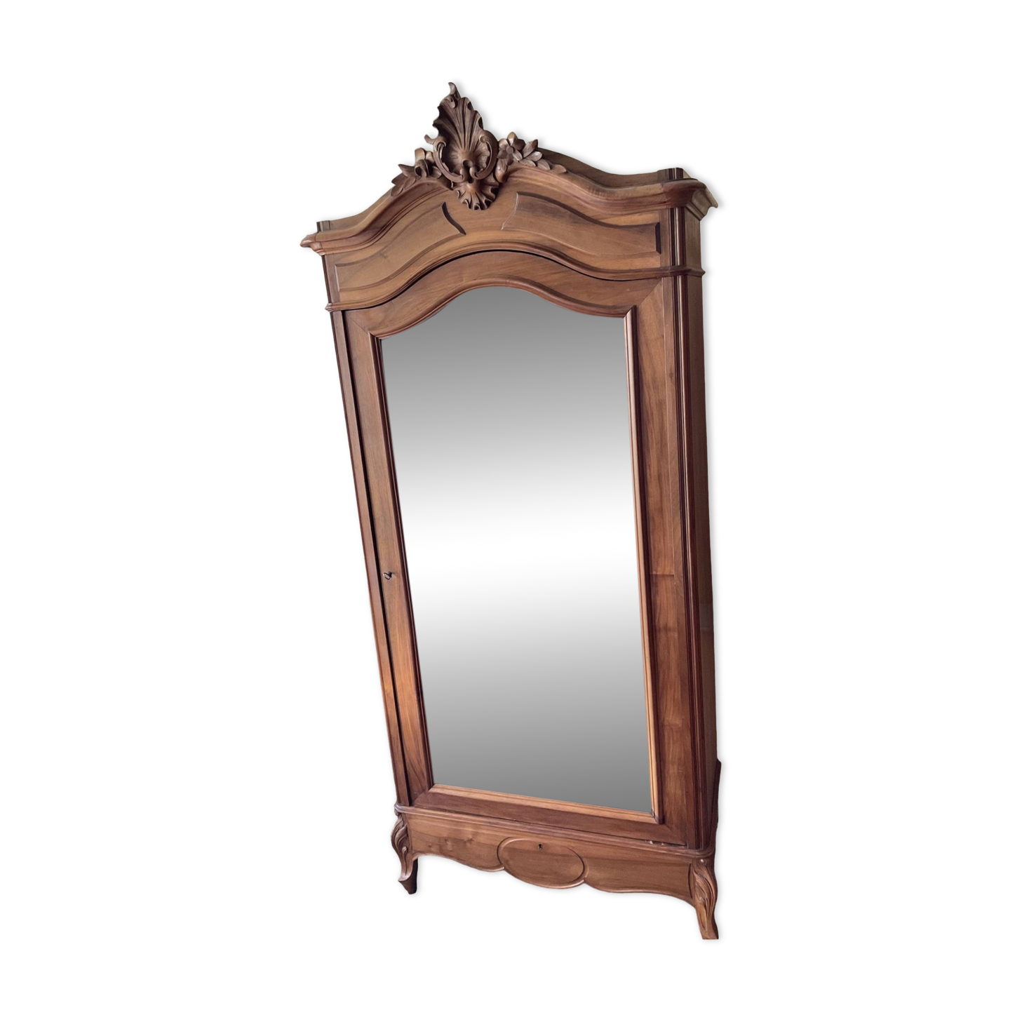 Antique Louis XV style mirrored wardrobe in solid walnut