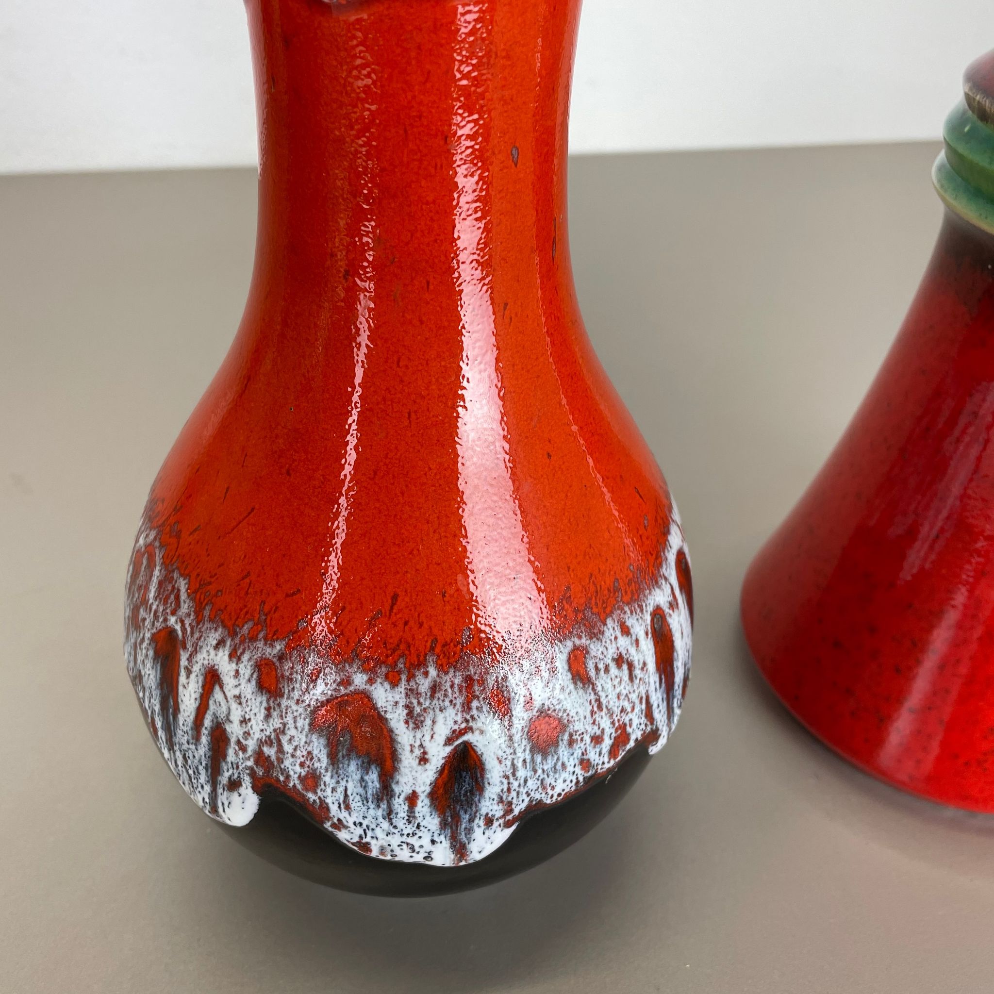 Set of 2 Multi-Color Fat Lava Op Art Pottery Vase Made by JASBA Ceramics Germany