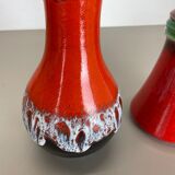 Set of 2 Multi-Color Fat Lava Op Art Pottery Vase Made by JASBA Ceramics Germany