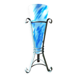 Marbled blue opaline vase on metal base