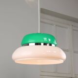 Suspension italienne Space Age en vert en plexiglas blanc et vert et chrome, années 70