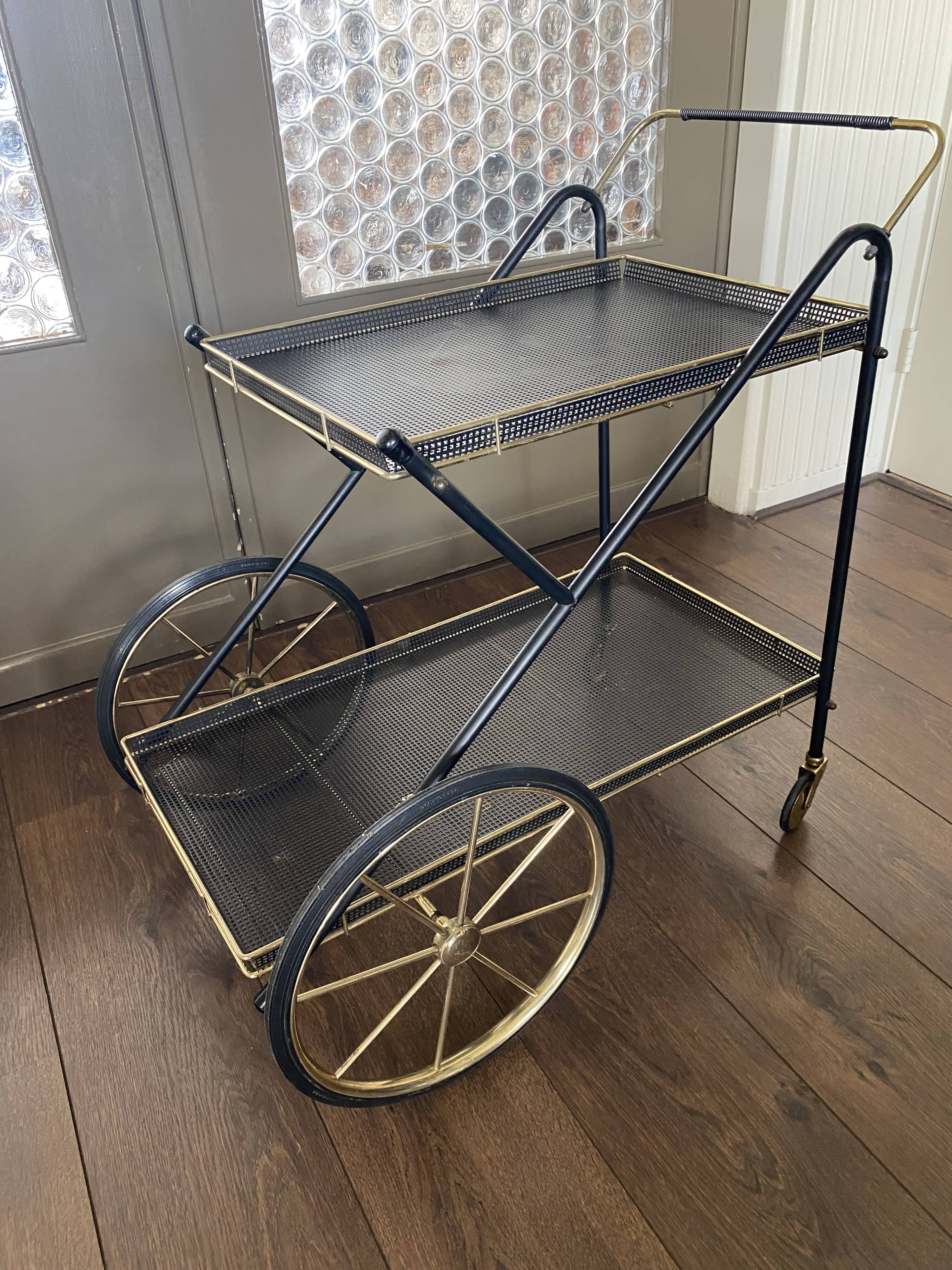 Vintage Italian brass and metal bar cart, 1950s