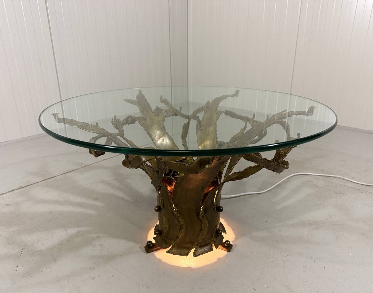 Illuminated brutalist coffee table dark brass 1960’s