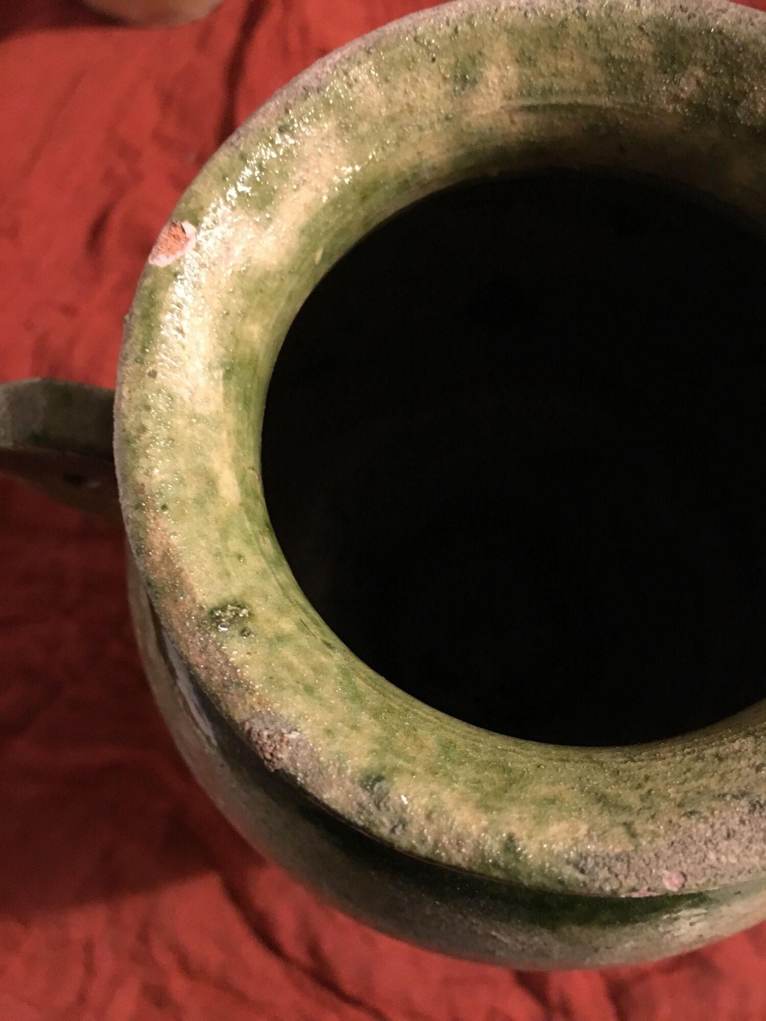 Duo de jarres terre cuite vernissées verte