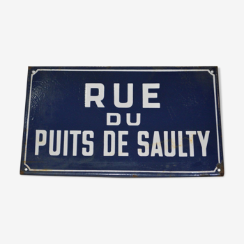 Plaque de rue émaillée  "rue du puits de saulty "