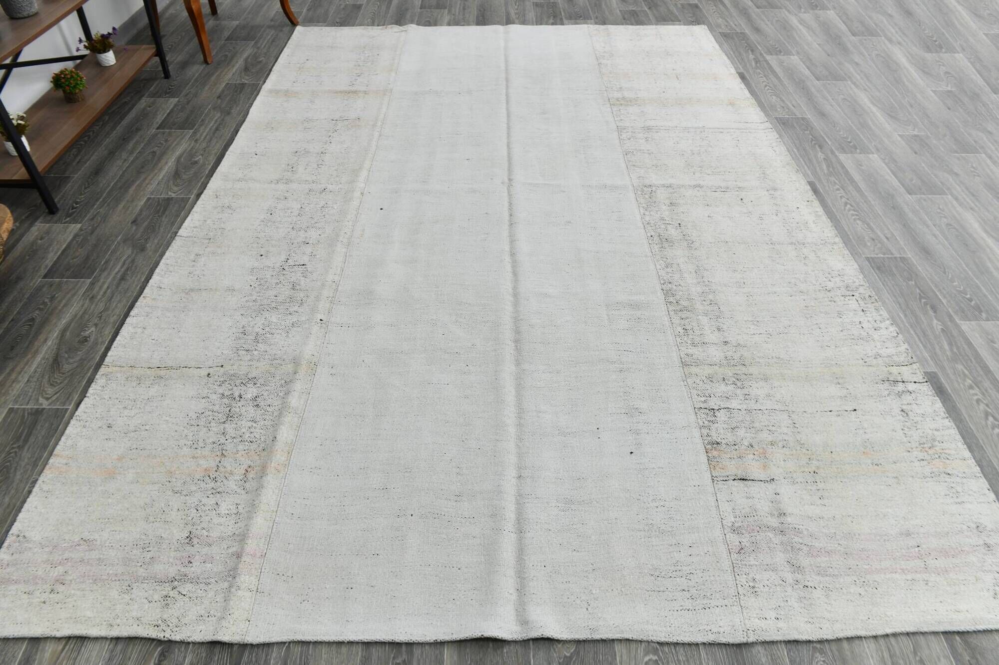 Off White Turkish Vintage Kilim Rug, Handwoven Bohemian Carpet, 23x328Cm