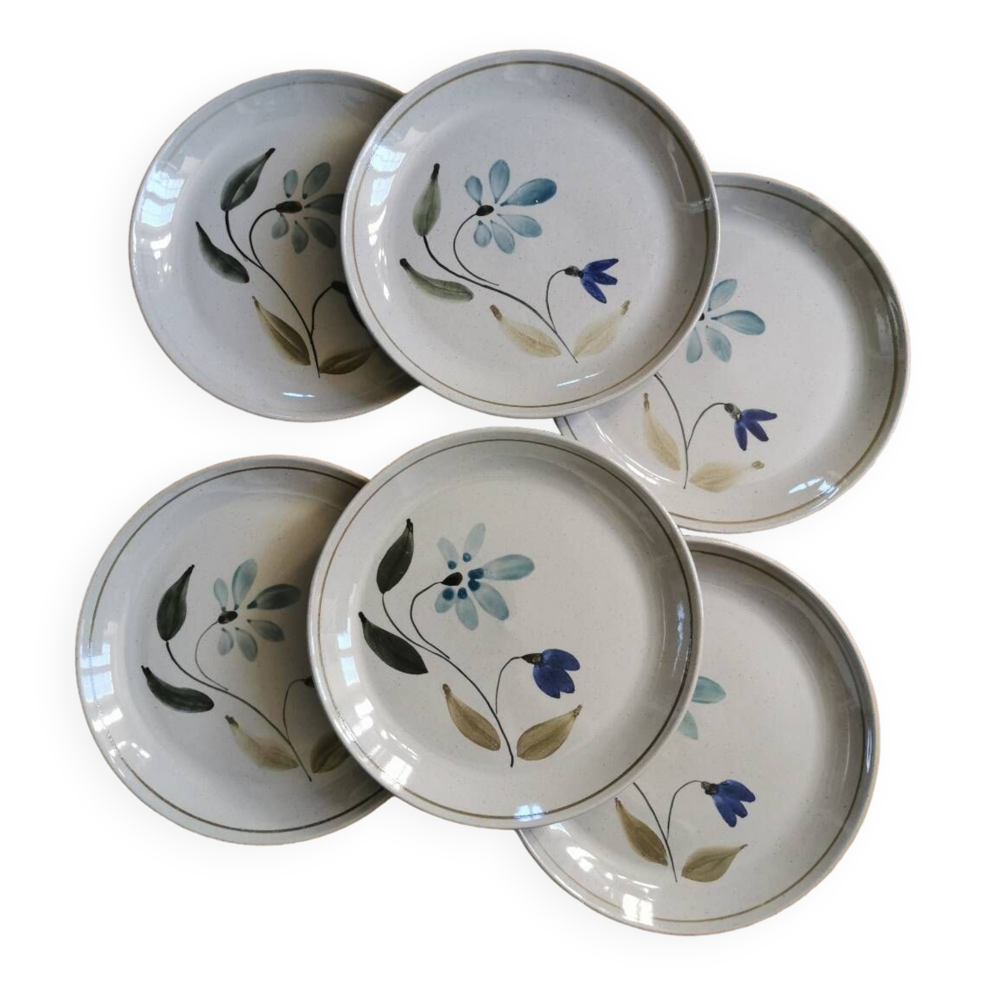 Lot De 6 Assiettes Plates Vintage En Grès - Marron - Fabrication Française - Rustique