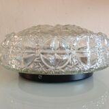Structured glass round ceiling lamp vintage 60s-70s