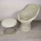 White rattan armchair and table