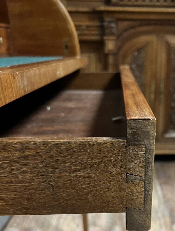Louis XVI style cylinder desk in marquetry with floral decorations circa 1880