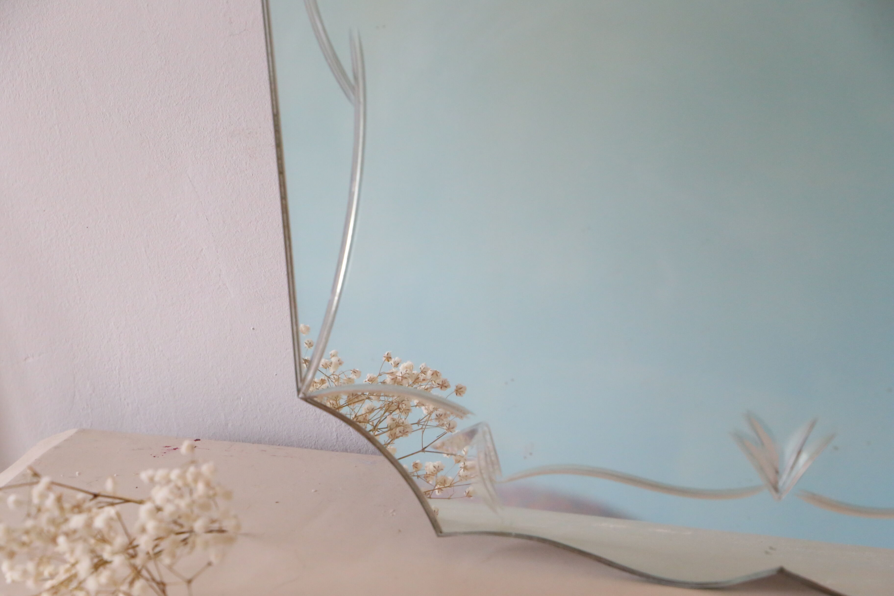 Bevelled, chiseled, antique, art deco wall mirror