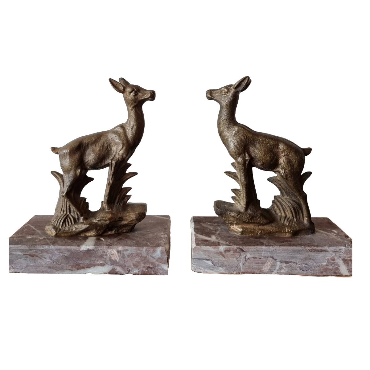 Art deco deer bookends on marble from the 70s