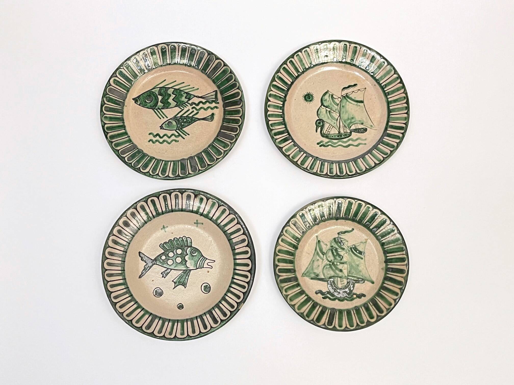 4 Vietri plates decorated by Fabbrica Ceramica Avallone, 1930s