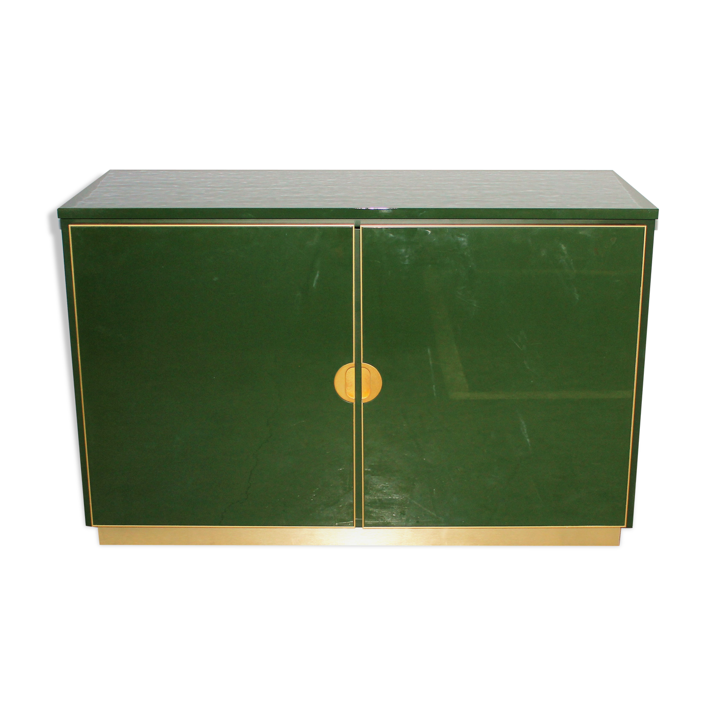 Italian emerald green and brass cabinet ,1970