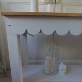 Console with pearl grey patinated base, oak top.