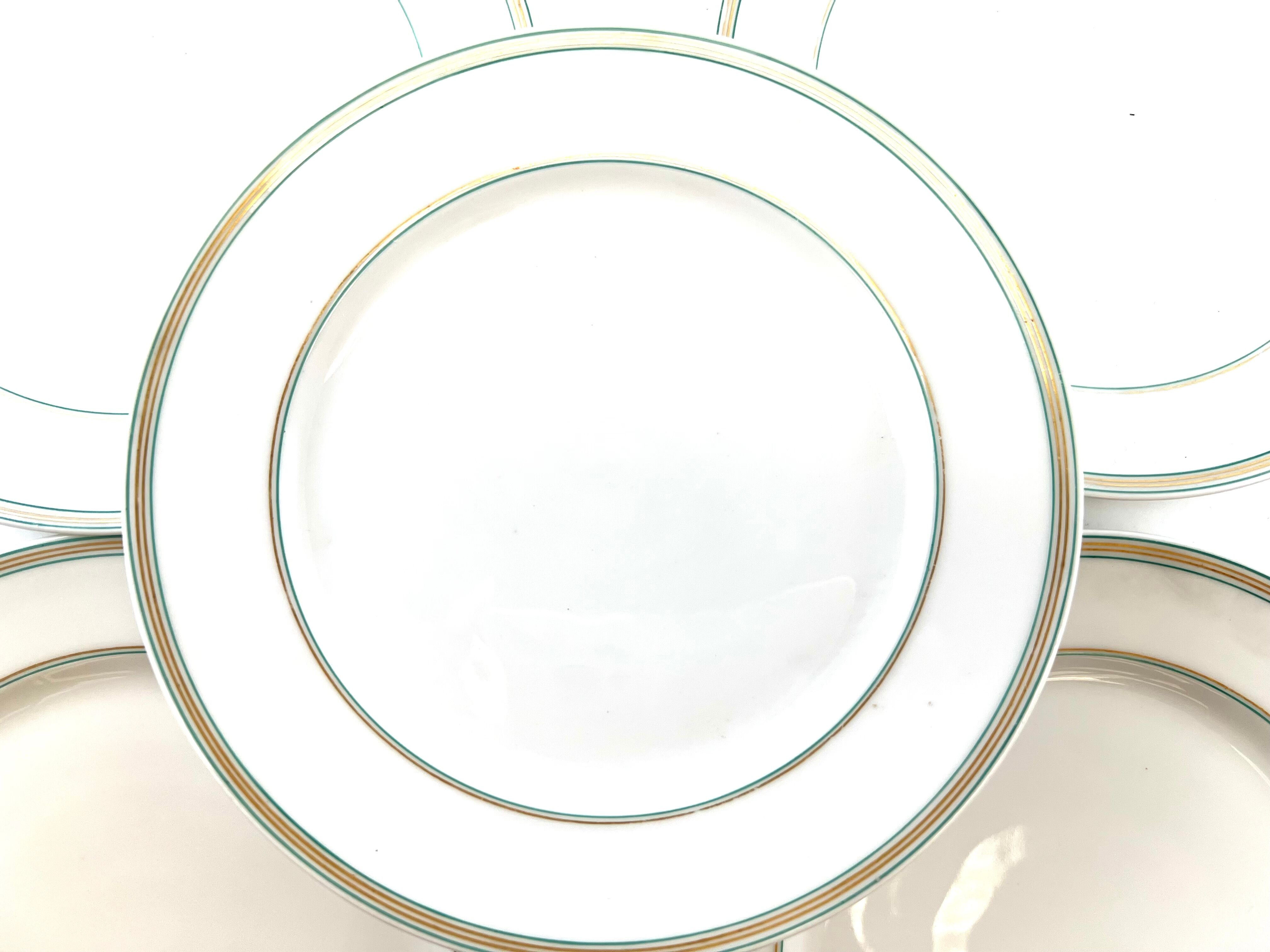 5 assiettes dessert blanche avec liseré vert 19,5cm