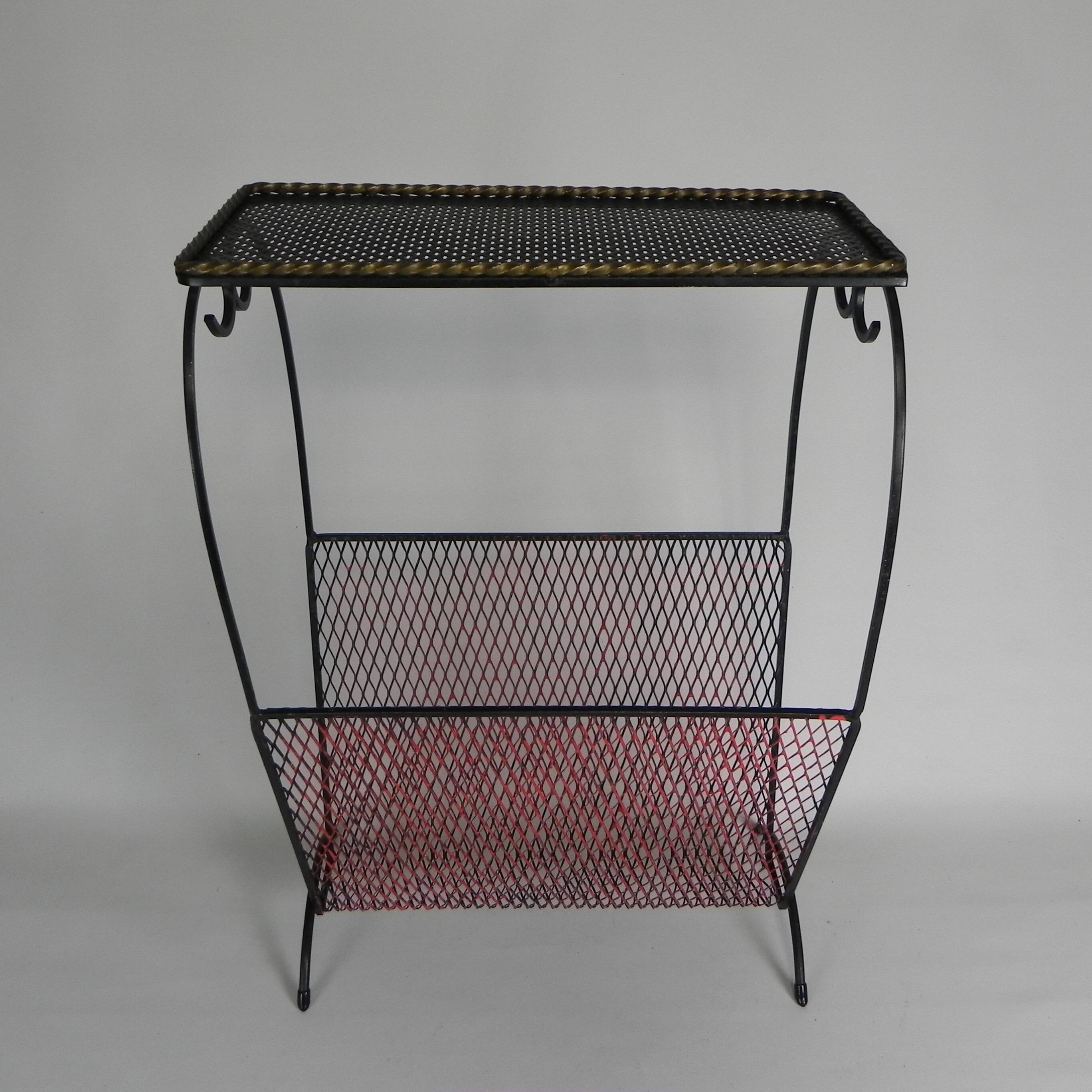 Vintage steel side table with magazine rack, 1950s.