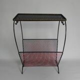 Vintage steel side table with magazine rack, 1950s.