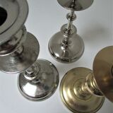 three brass and chrome candle holders early twentieth century