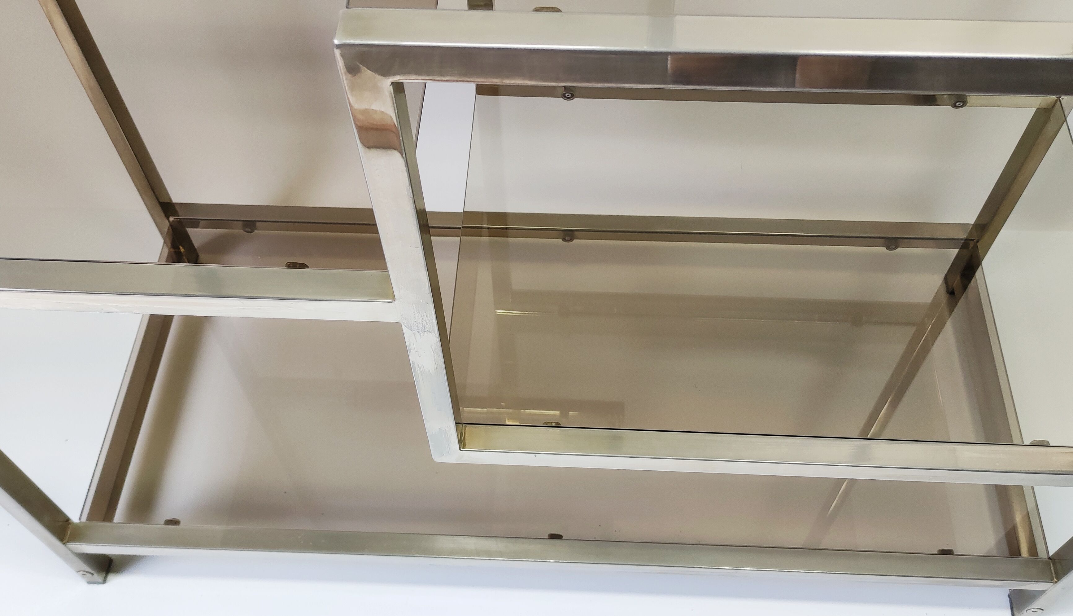 Shelf 70 year milked metal glass smoked glass moltzer rega