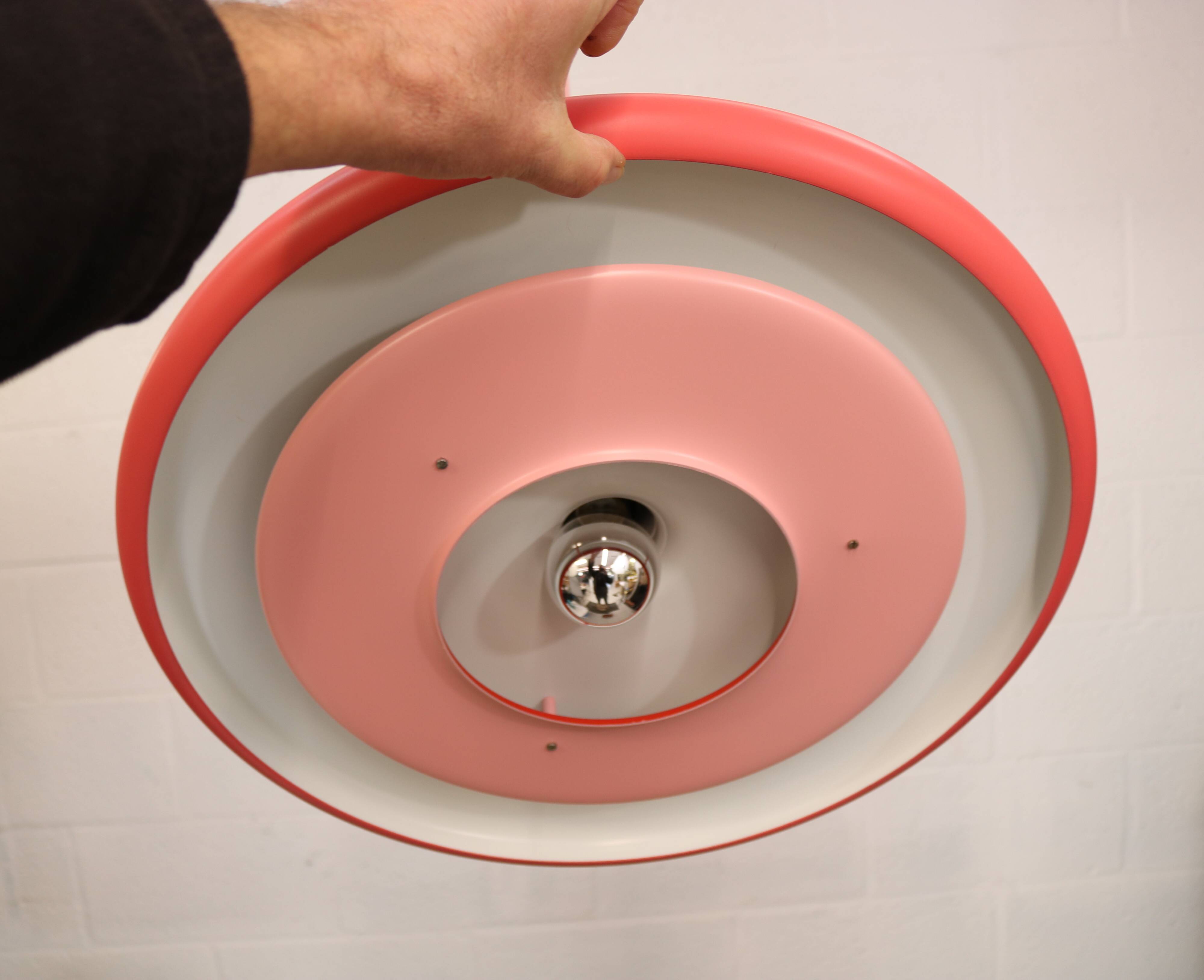 Pink Fog & Morup Optima vintage pendant lamp: Hans Due design, Denmark 1970