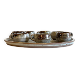 Enamelled stoneware tray and its 7 cups