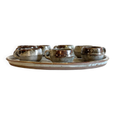 Enamelled stoneware tray and its 7 cups