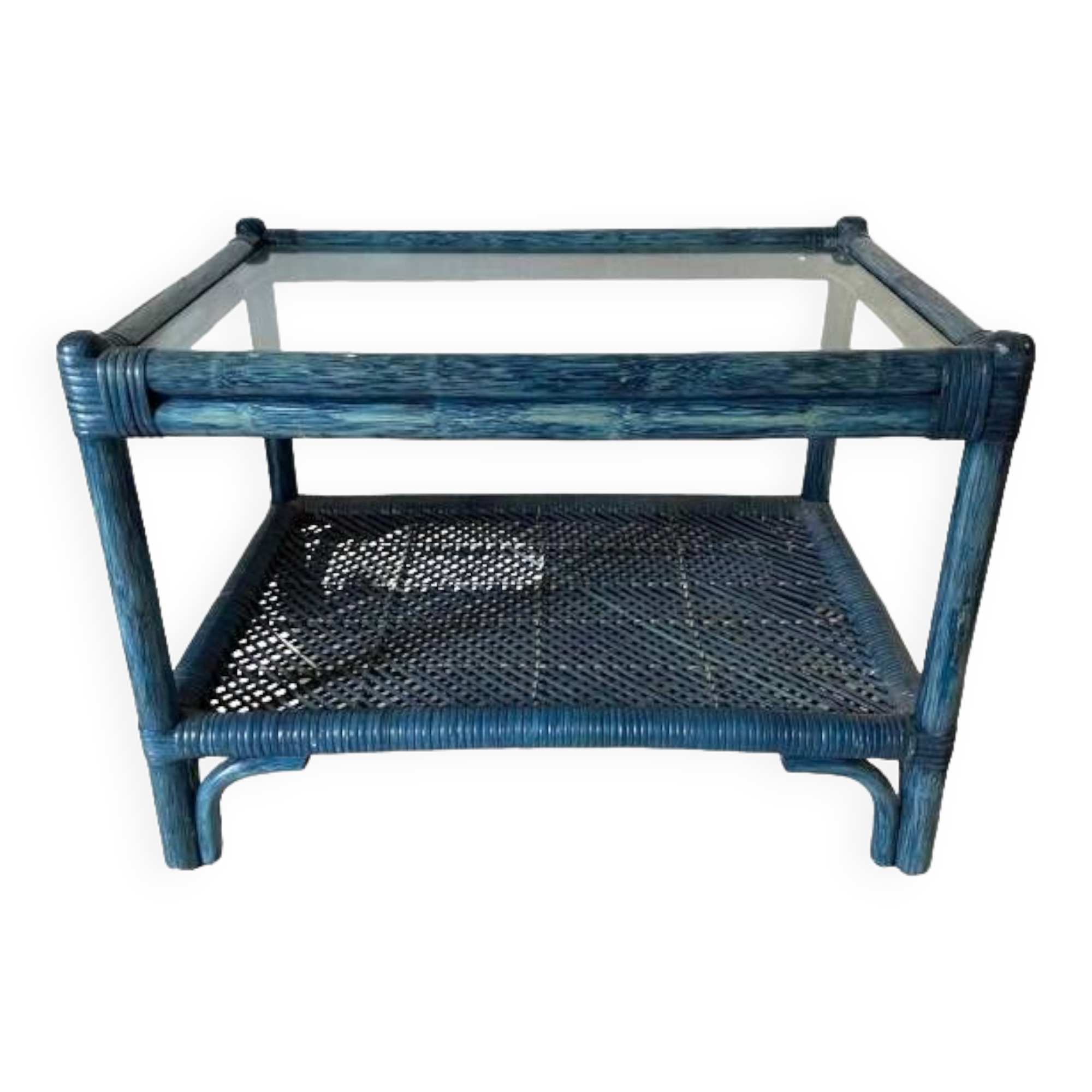 Vintage rattan and glass coffee table