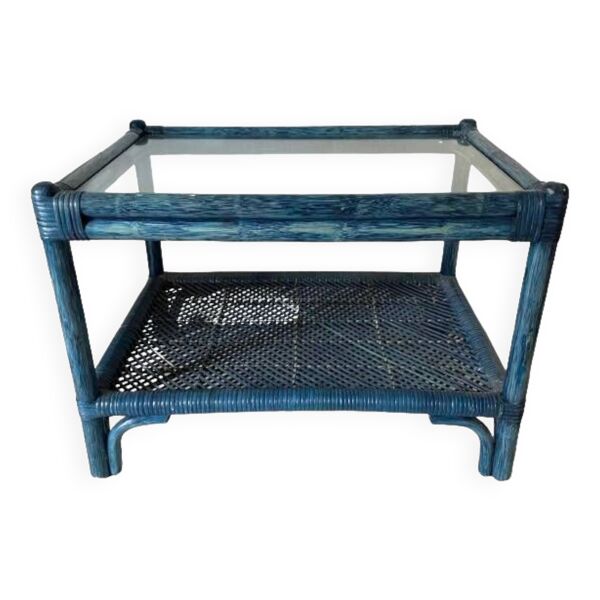 Table basse vintage en rotin et verre — Beyit