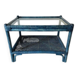 Table basse vintage en rotin et verre