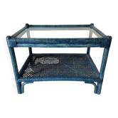 Vintage rattan and glass coffee table