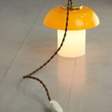 Mid-century yellow glass & brass mushroom table lamp