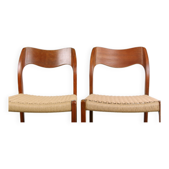 Paire de chaises Danoises en Teck et cordage neuf, modèle 71 par Niels Otto Moller 1960.