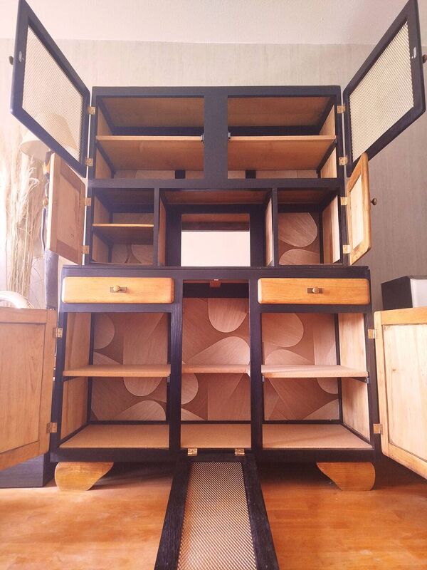 Meuble Buffet Mado vintage année 50 restauré et relooké, chêne massif