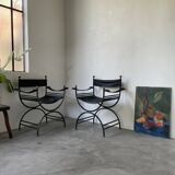 Pair of leather “curule” emperor armchairs