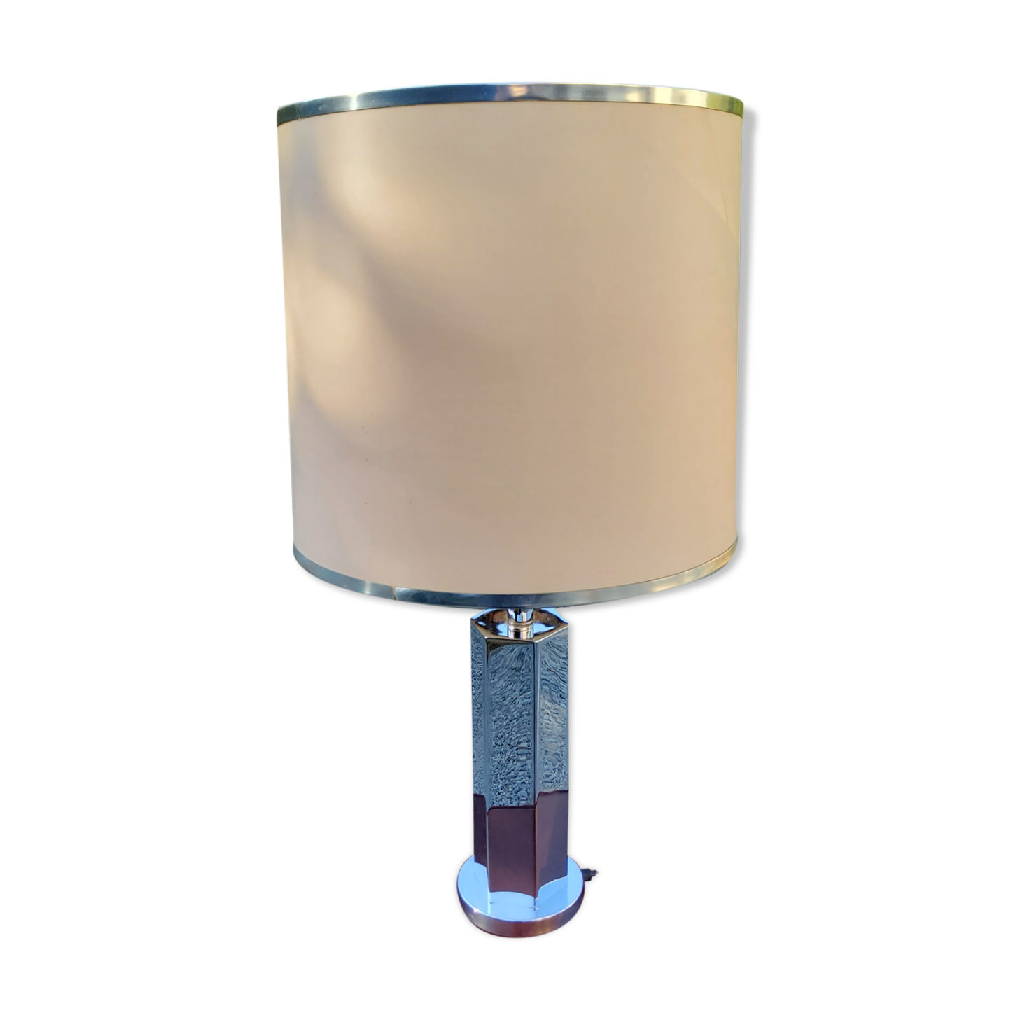 Lamp of the 70s in chrome metal original lampshade