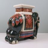 Large vintage ceramic elephant in glazed finish, stool or side table.