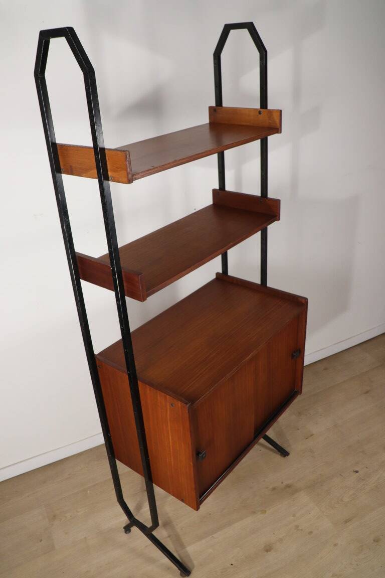 Vintage modular bookcase in wood and metal, Italy, 1960