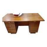 Old vintage wooden desk 1950 with curtain file cabinet and storage shelf