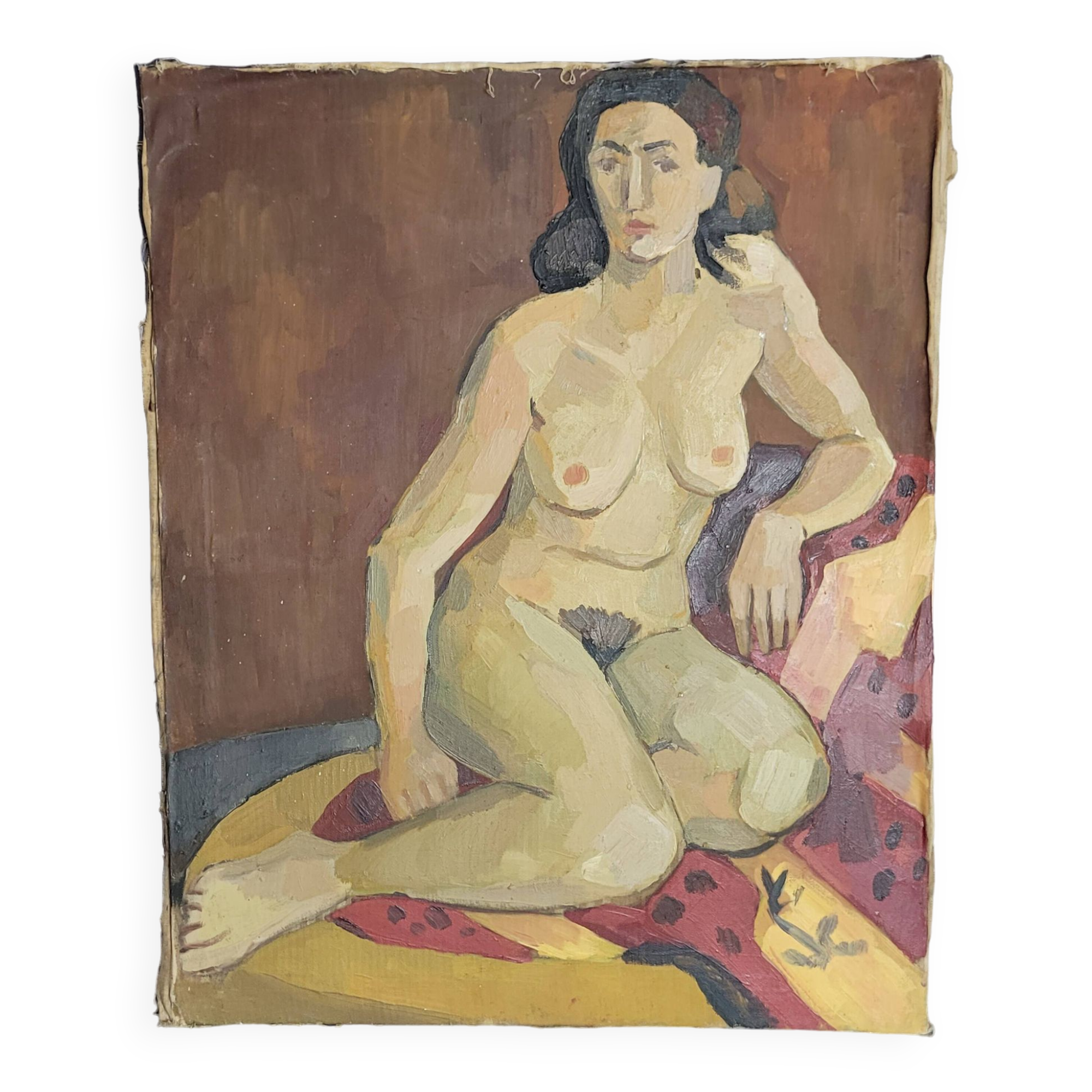 Old Painting Nude Portrait Oil On Canvas