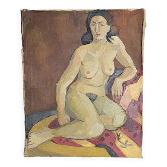 Old Painting Nude Portrait Oil On Canvas