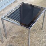 Pair of side tables in chrome metal and glass