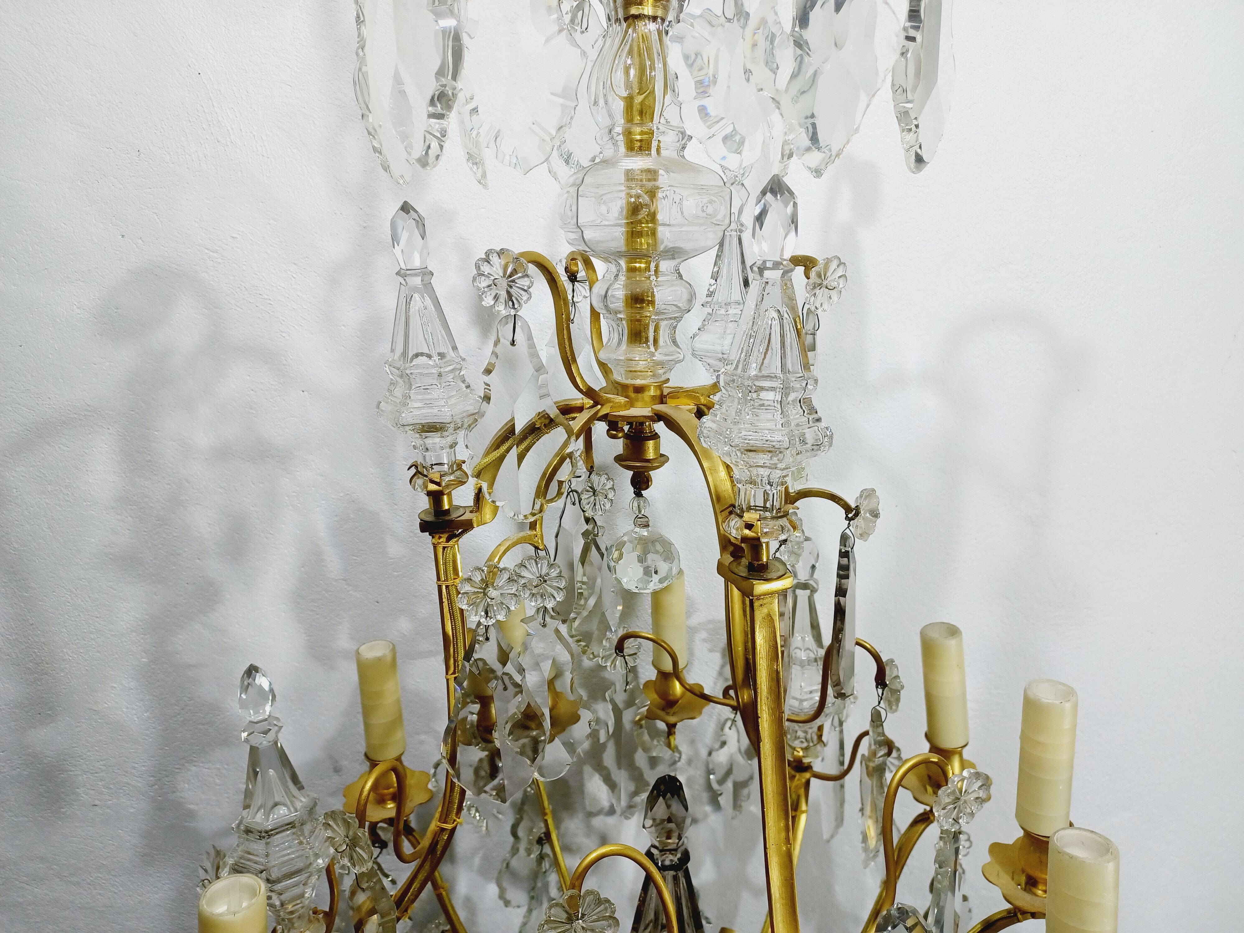 12-light bronze and crystal cage chandelier